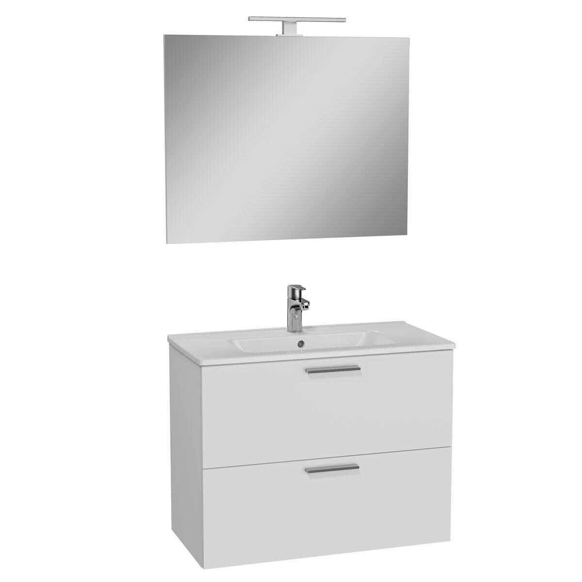 75024-Vitra Mia Aynalı Aydınlatmalı Dolap Seti - 2 Çekmeceli 80 cm - Parlak Beyaz