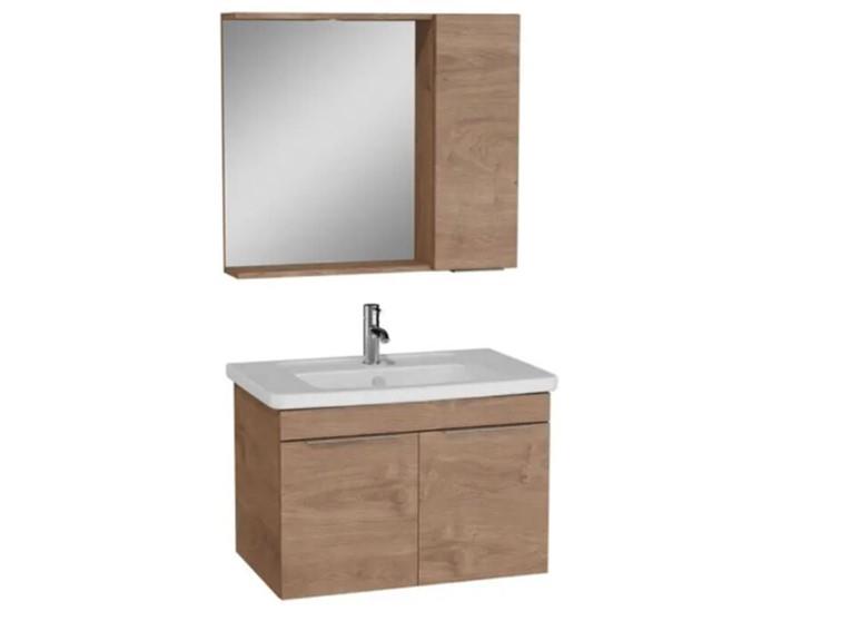 67100-Vitra Quadrum Set, Kapaklı Lavabo Dolabı, Dolaplı Ayna, 80cm, Açık Meşe