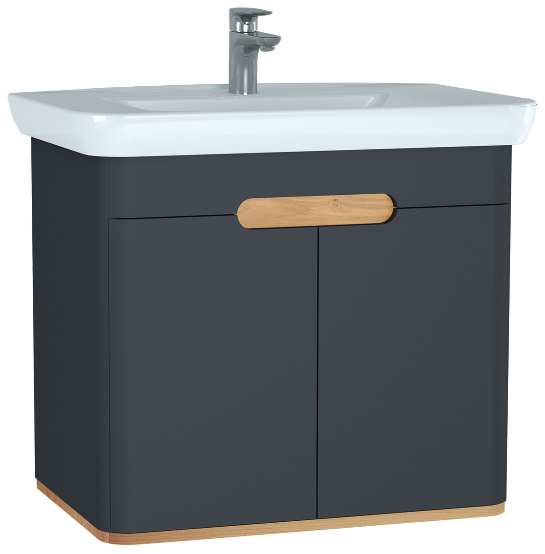 60809 - Vitra Sento Lavabo Dolabi, 80 cm, kapakli, ayaksiz, Mat Antrasit