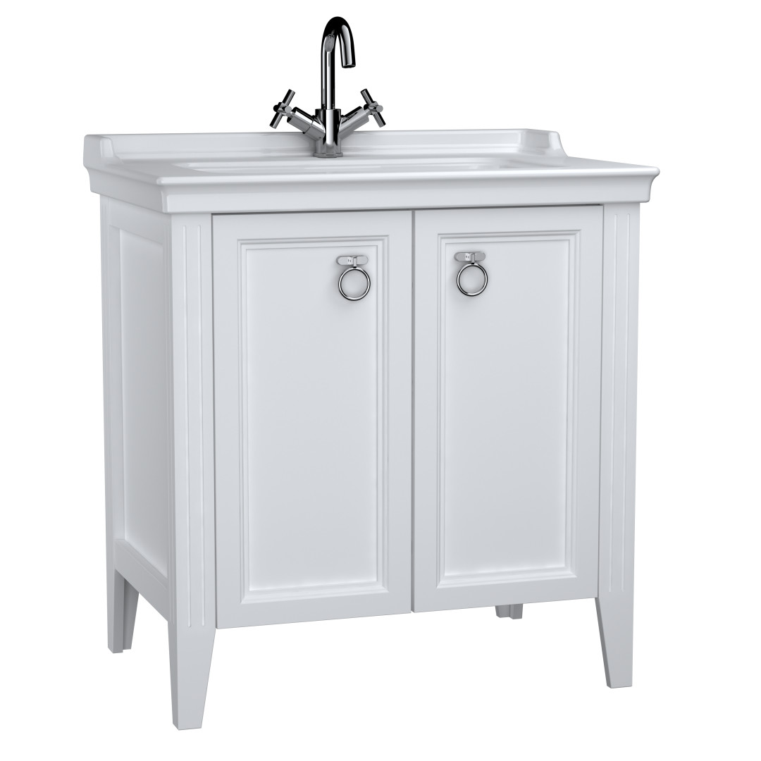 62153-Vitra Valarte Lavabo Dolabı - 80 cm Kapaklı Etajer - Beyaz