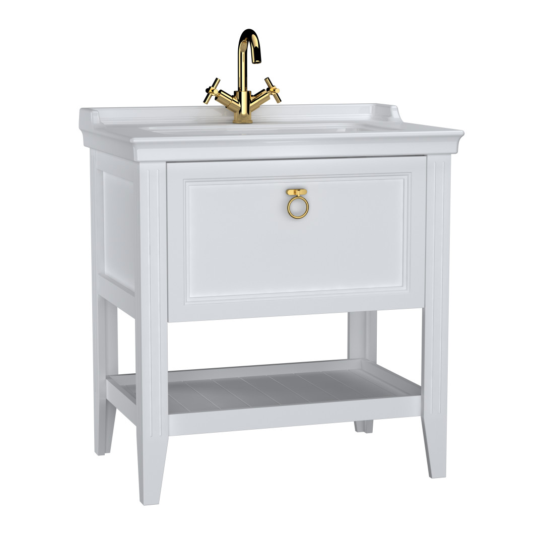 62180-Vitra Valarte Lavabo Dolabı - 80 cm Çekmeceli Etajer - Beyaz