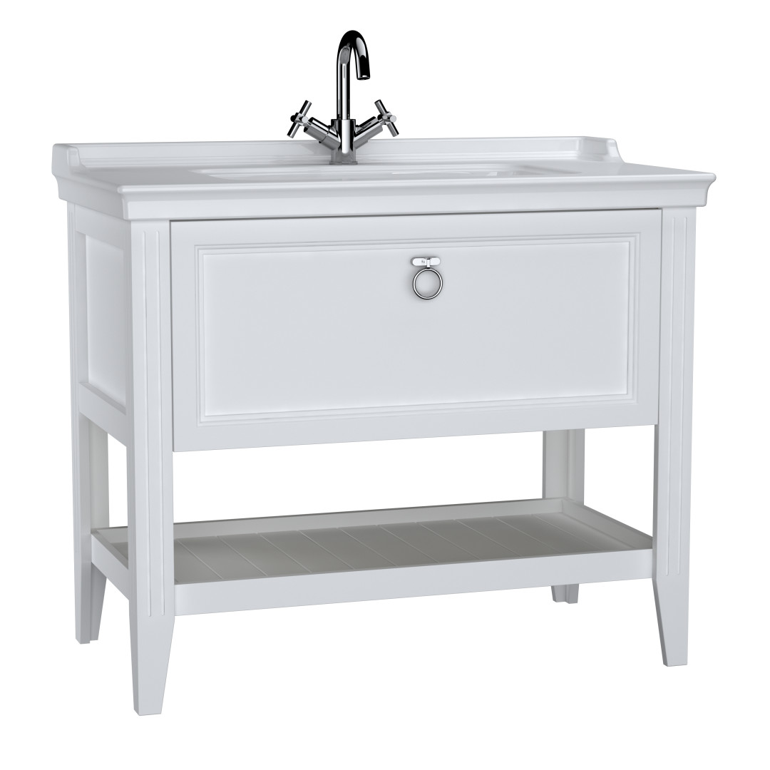 62183-Vitra Valarte Lavabo Dolabı 100 cm Çekmeceli Etajerli Lavabolu Mat Beyaz