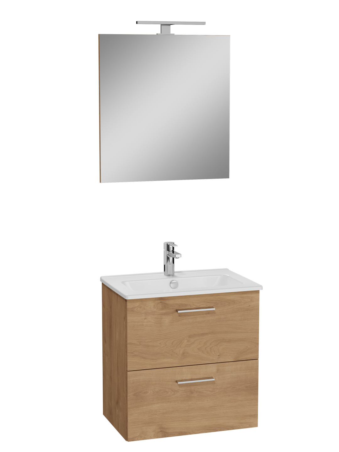 67092 - Mia Banyo Dolabı Seti 60 cm, İki çekmeceli Lavabo Dolabı,Aydınlatmalı Düz Ayna ,Altın Meşe