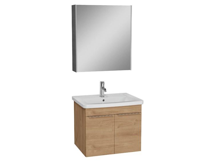 67098-Vitra Quadrum Set, Kapaklı Lavabo Dolabı, Dolaplı Ayna, 65cm, Açık Meşe