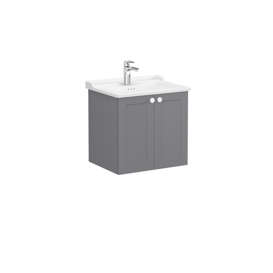 68703-Vitra Root Classic Lavabo Dolabı kapaklı 60cm Mat Gri