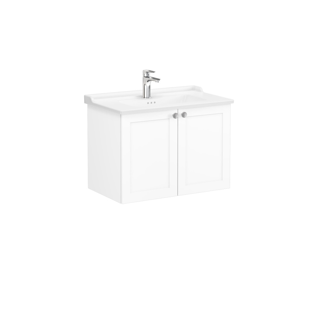 68722-Vitra Root Classic Lavabo Dolabı Kapaklı 80 cm Mat Beyaz Klasik Lavabolu