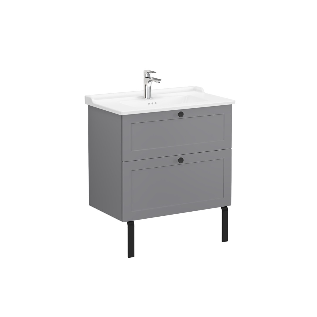 68871-Vitra Root Classic Lavabo Dolabı İki Çekmeceli 80 cm Mat Gri Klasik Lavabolu