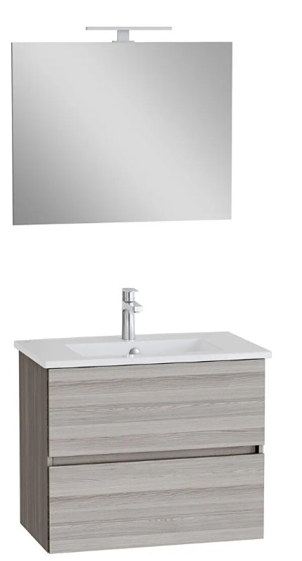 69801- Vitra Mia Plus Square Banyo Dolabı Seti 80cm İki Çekmeceli Lavabo Dolabı Düz Ayna, Cordoba
