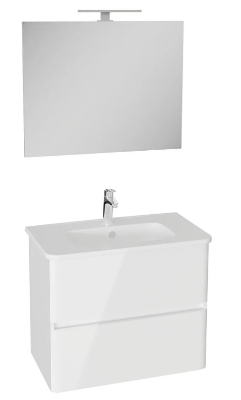 69826 - Vitra Mia Plus Round Banyo Dolabı Seti 80cm İki Çekmeceli Lavabo Dolabı Düz Ayna, Parlak Beyaz