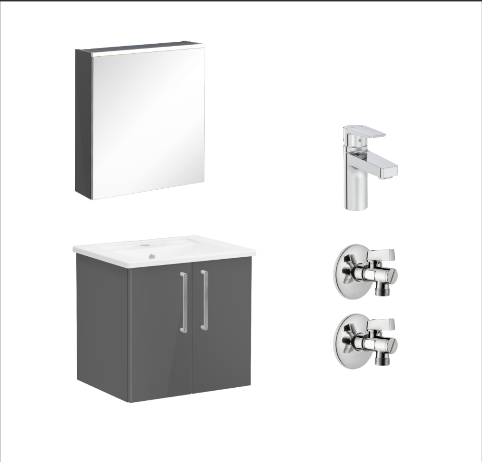 72161 - Vitra Root Flat Set 60cm 2 Kapaklı Köşeli Lavabolu (Lavabo Bataryası Dahil), Antrasit