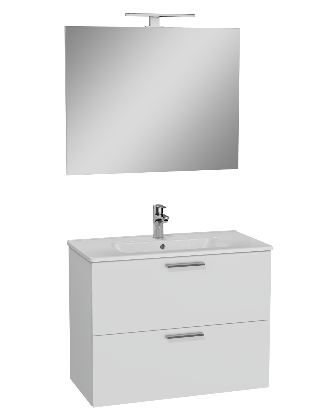 75024-Vitra Mia Aynalı Aydınlatmalı Dolap Seti - 2 Çekmeceli 80 cm - Parlak Beyaz
