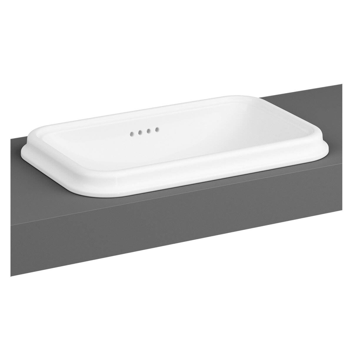 7800B003-0012-Vitra Valarte Tezgahüstü Lavabo Dikdörtgen 60x37cm Armatür Deliksiz Su Taşma Delikli Beyaz