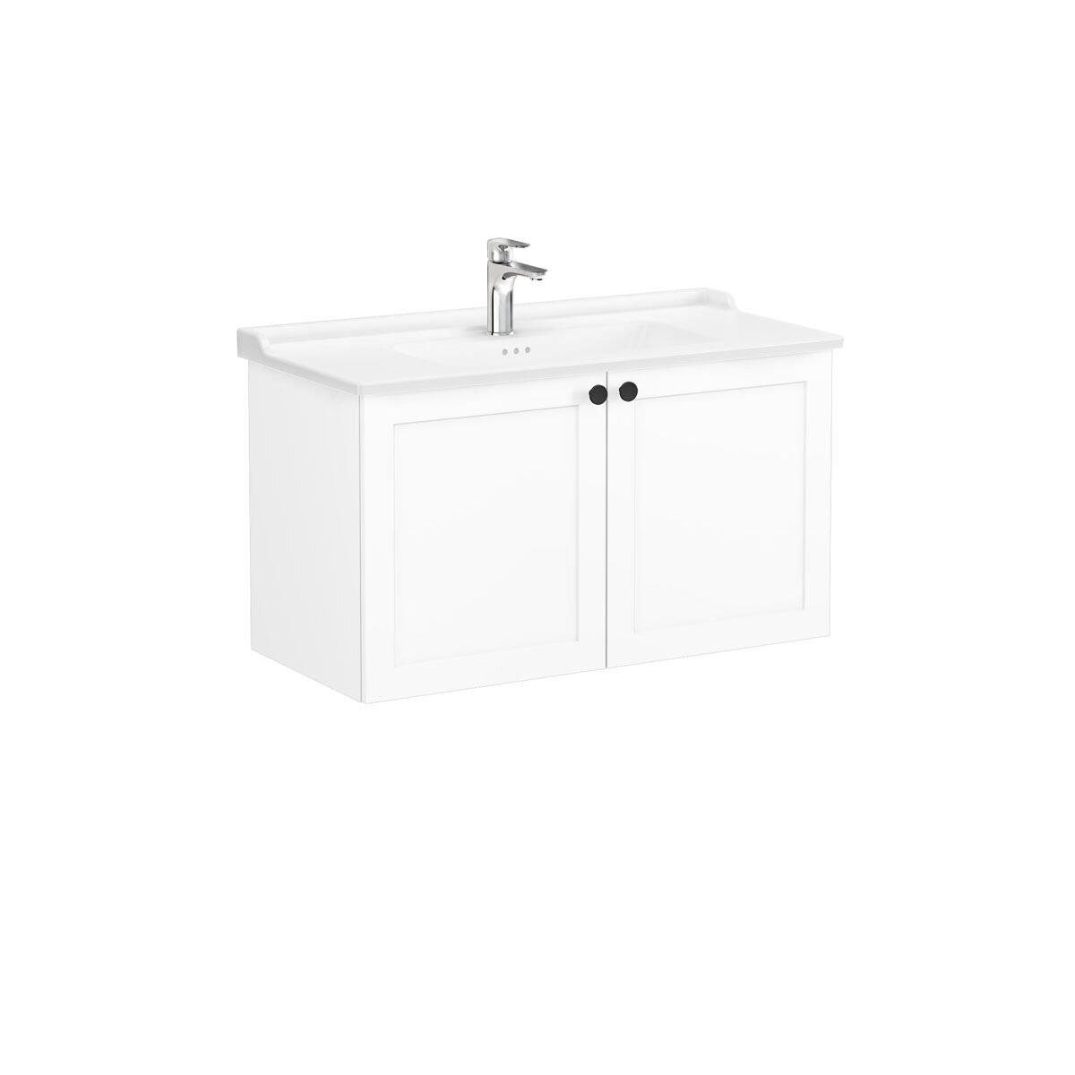 68743-Vitra Root Classic Lavabo Dolabı Kapaklı 100 cm Mat Beyaz Klasik Lavabolu