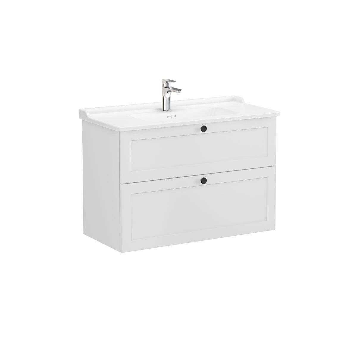 68891-Vitra Root Classic Lavabo Dolabı İki Çekmeceli 100 cm Mat Açik Gri Klasik Lavabolu