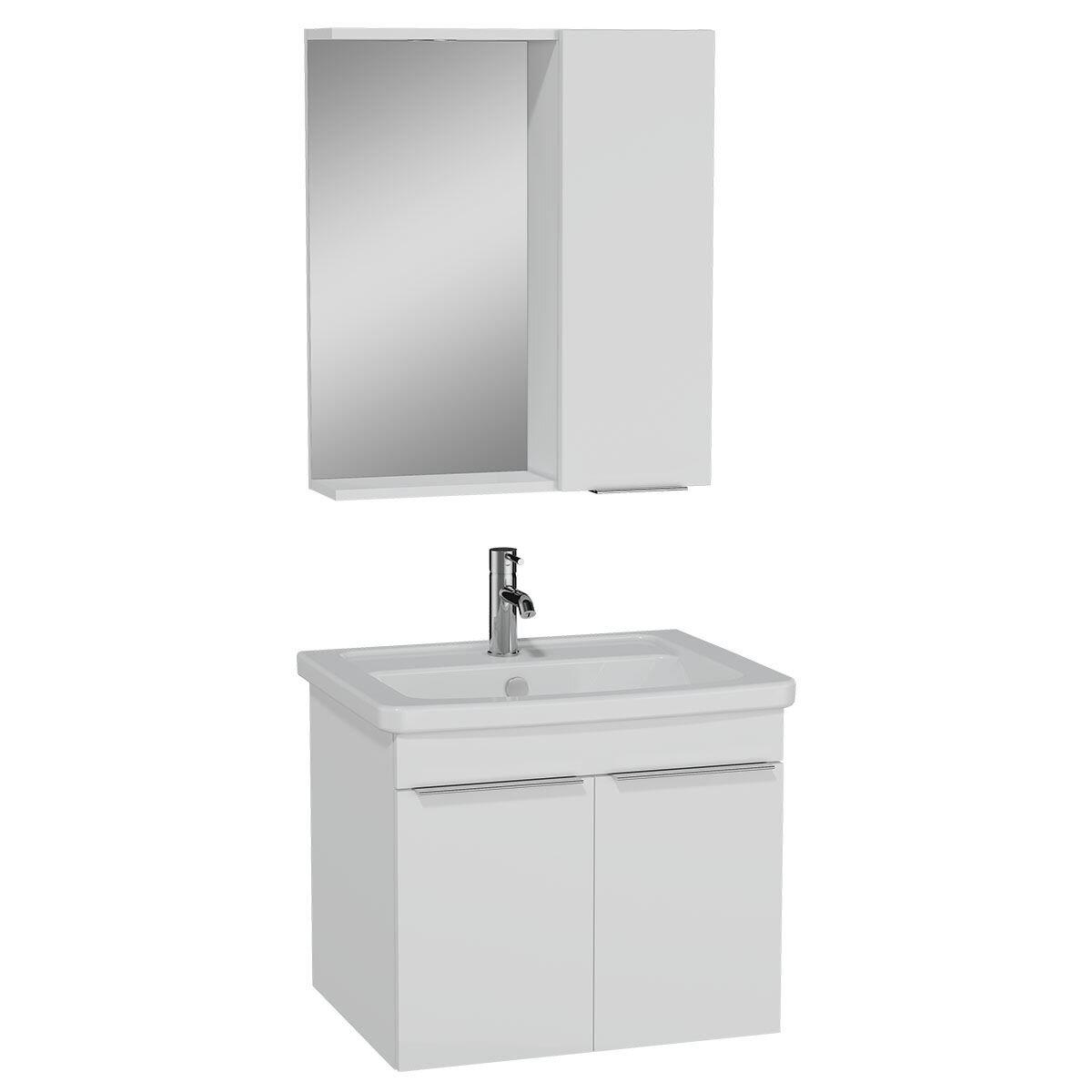 65519-Vitra Quadrum Set, Kapaklı Lavabo Dolabı, Düz Ayna Yanı Dolaplı, 65cm,  Parlak Beyaz