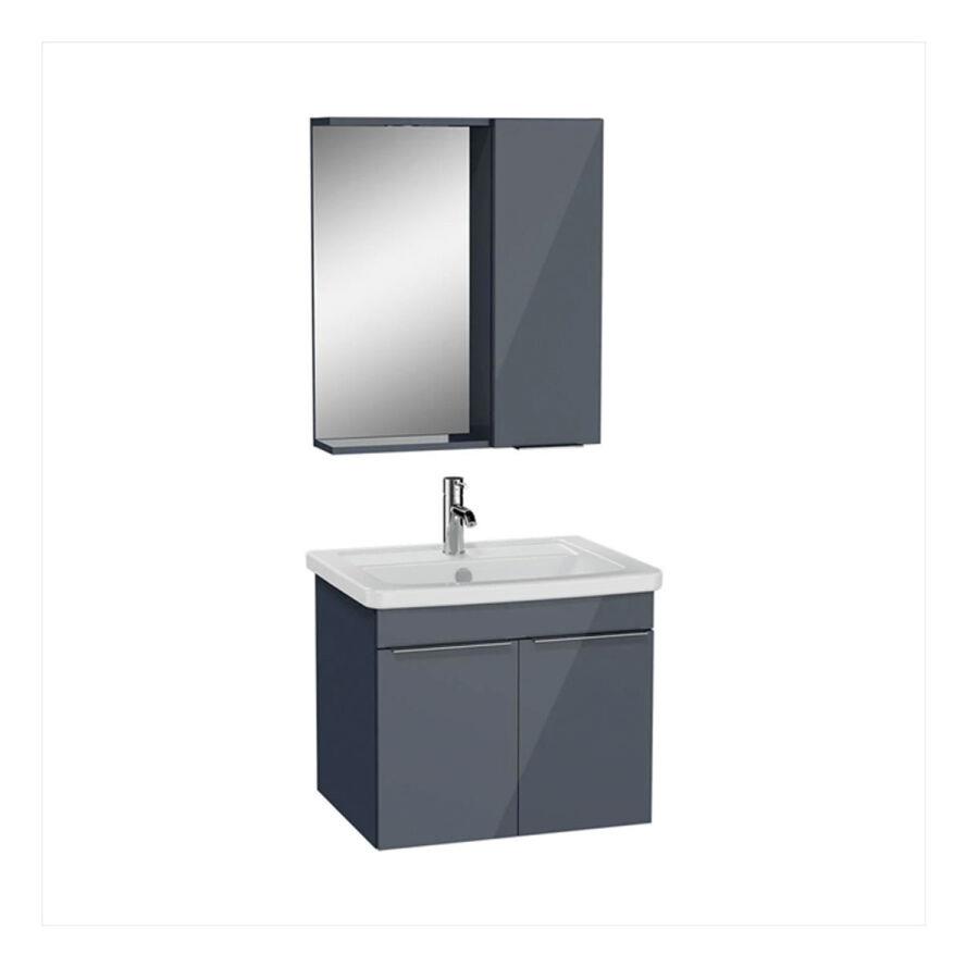 67107-Vitra Quadrum Set, Kapaklı Lavabo Dolabı, Dolaplı Ayna, 65cm, Antrasit