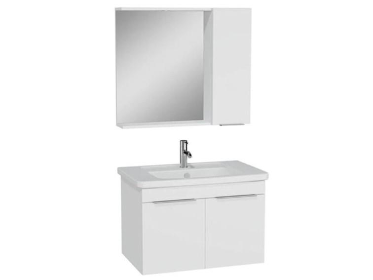 67099-Vitra Quadrum Set, Kapaklı Lavabo Dolabı, Dolaplı Ayna, 80cm, Parlak Beyaz