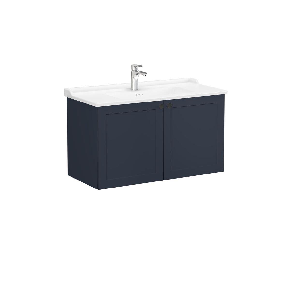 68748-Vitra Root Classic Lavabo Dolabi, kapakli, 100 cm - Mat Lacivert