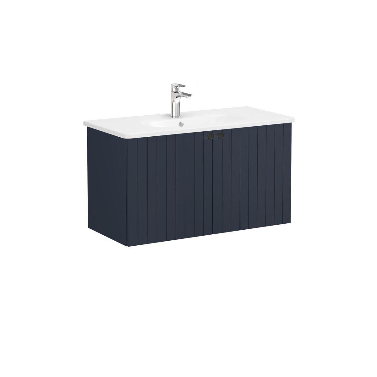 69315-Vitra Root Groove Lavabo Dolabi Kapaklı 100cm Mat Lacivert Yuvarlak Lavabolu