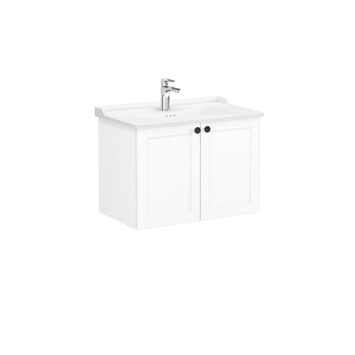 68722-Vitra Root Classic Lavabo Dolabı Kapaklı 80 cm Mat Beyaz Klasik Lavabolu