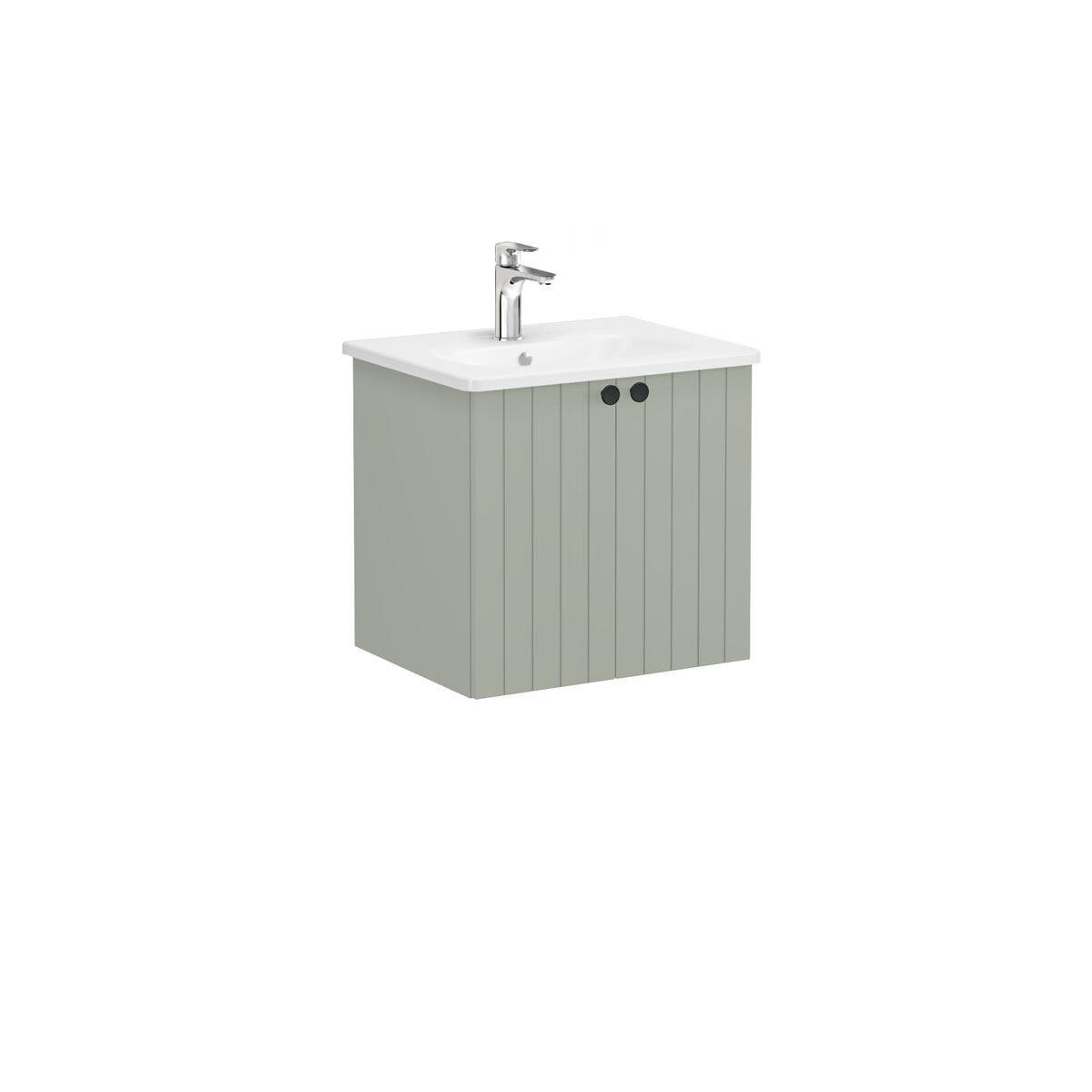 69274-Vitra Root Groove Lavabo Dolabı Kapaklı 60 cm Mat Retro Yeşil - Yuvarlak Lavabolu