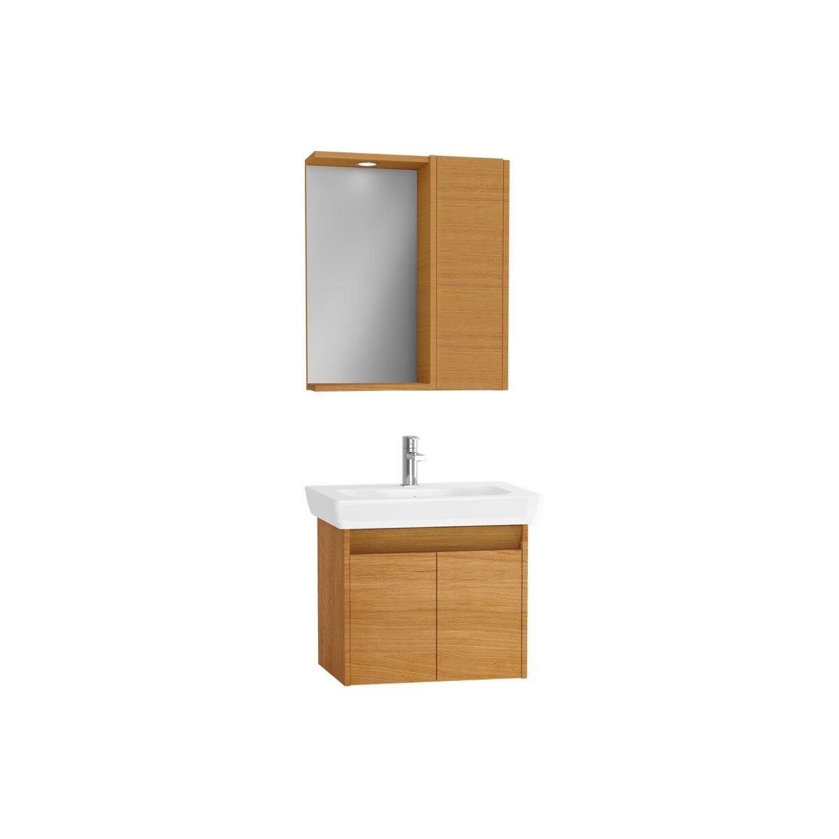 61531-Vitra Step Lavabo Dolabı Takımı - 65 cm Lavabo Dolabı + Aynalı Yan Dolap - Tik