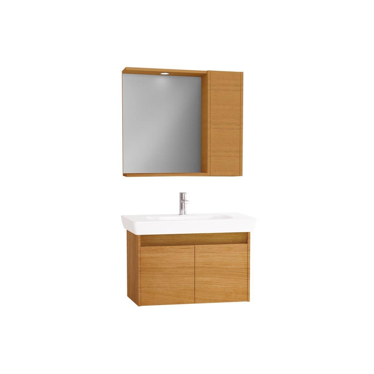 61533-Vitra Step Banyo Dolabı Takımı - 85 cm Lavabo Dolabı + Yandan Dolaplı Ayna  Demonte - Tik