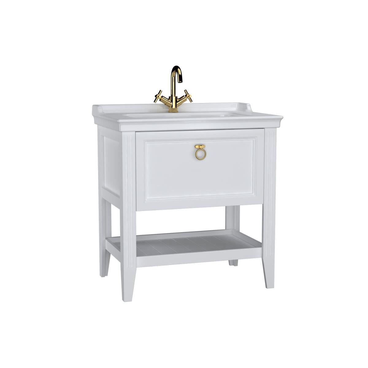 62180-Vitra Valarte Lavabo Dolabı - 80 cm Çekmeceli Etajer - Beyaz