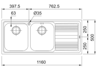 101.0086.271-Franke 101.0086.271 P.Çelik Eviye Logica Line LLL 621 2 Gözlü Damlalıklı Dekorlu - Sağ