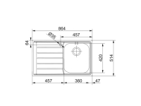 127.0059.655-Franke Çelik Evye Neptun Slimtop NEX 211 Tek Gözlü Sol Damlalıklı