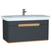 60820-Vitra Sento 100 Cm Lavabo Dolabı - 1 Çekmeceli Led Aydınlatmalı Ayaksız - Mat Antrasit
