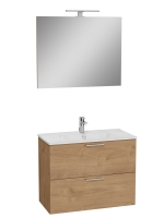 67093 - Mia Banyo Dolabı Seti 80 cm, İki Çekmeceli Lavabo Dolabı,Aydınlatmalı Düz Ayna ,Altın Meşe