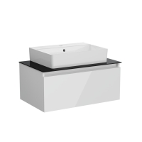 67692 - Vitra Nuo 80cm 1 Çekmeceli Siyah Cam Tezgahlı Lavabo Dolabı, Parlak Beyaz