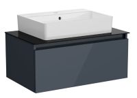 67693 - Vitra Nuo 80cm 1 Çekmeceli Siyah Cam Tezgahlı Lavabo Dolabı, Parlak Antrasit