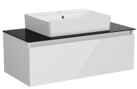 67695 - Vitra Nuo 100cm 1 Çekmeceli Siyah Cam Tezgahlı Lavabo Dolabı, Parlak Beyaz