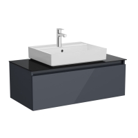 67696 - Vitra Nuo 100cm 1 Çekmeceli Siyah Cam Tezgahlı Lavabo Dolabı, Parlak Antrasit