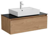 67697 - Vitra Nuo 100cm 1 Çekmeceli Siyah Cam Tezgahlı Lavabo Dolabı, Açık Meşe