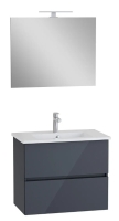 69747 - Vitra Mia Plus Square Banyo Dolabı Seti 80cm İki Çekmeceli Lavabo Dolabı Düz Ayna, P. Antrasit