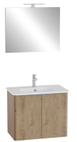 69823 - Vitra Mia Plus Round Banyo Dolabı Seti 80cm İki Kapaklı Lavabo Dolabı Düz Ayna, Altın Meşe