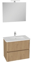 69827 - Vitra Mia Plus Round Banyo Dolabı Seti 80cm İki Çekmeceli Lavabo Dolabı Düz Ayna, Altın Meşe