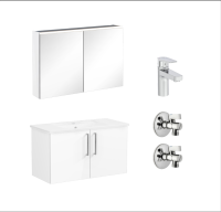 72160 - Vitra Root Flat Set 100cm 2 Kapaklı Köşeli Lavabolu (Lavabo Bataryası Dahil), Parlak Beyaz