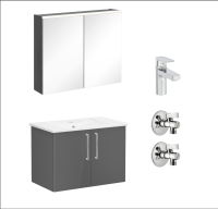72163 - Vitra Root Flat Set 800cm 2 Kapaklı Köşeli Lavabolu (Lavabo Bataryası Dahil), Antrasit