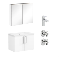 72164 - Vitra Root Flat Set 80cm 2 Kapaklı Köşeli Lavabolu (Lavabo Bataryası Dahil), Beyaz