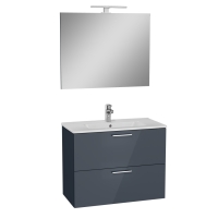 75100-Vitra Mia Ayna Aydınlatmalı Dolap Seti - 2 Çekmeceli 80 cm - Parlak Antrasit