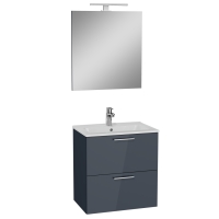 75102-Vitra Mia Aynalı Aydınlatmalı Dolap Seti - 2 Çekmeceli 60 cm - Antrasit