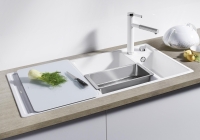 527043-Blanco Silgranit Eviye Axia Sağ Damlalıklı - III 6 S Cam Kesme Tahtalı - Soft Beyaz