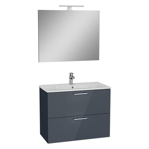 Vitra Mia Ayna Aydınlatmalı Dolap Seti - 2 Çekmeceli 80 cm - Parlak Antrasit