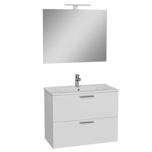Vitra Mia Aynalı Aydınlatmalı Dolap Seti - 2 Çekmeceli 80 cm - Parlak Beyaz
