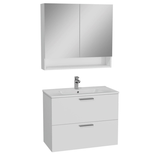 Vitra Mia Aynalı Dolap Seti - Çekmeceli Raflı 80 cm - Parlak Beyaz