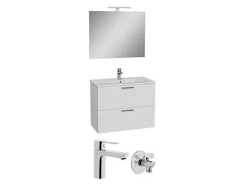 Vitra Mia Set -80cm P.Beyaz 2 Çekmeceli (Lavabo Dolabı, Ayna, Aydınlatma), Armatür, Ara M.
